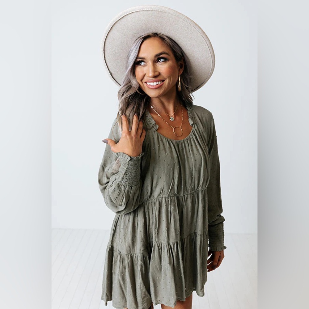 Sage Green Long Sleeve Shirt /Dress - Picture 2 of 6